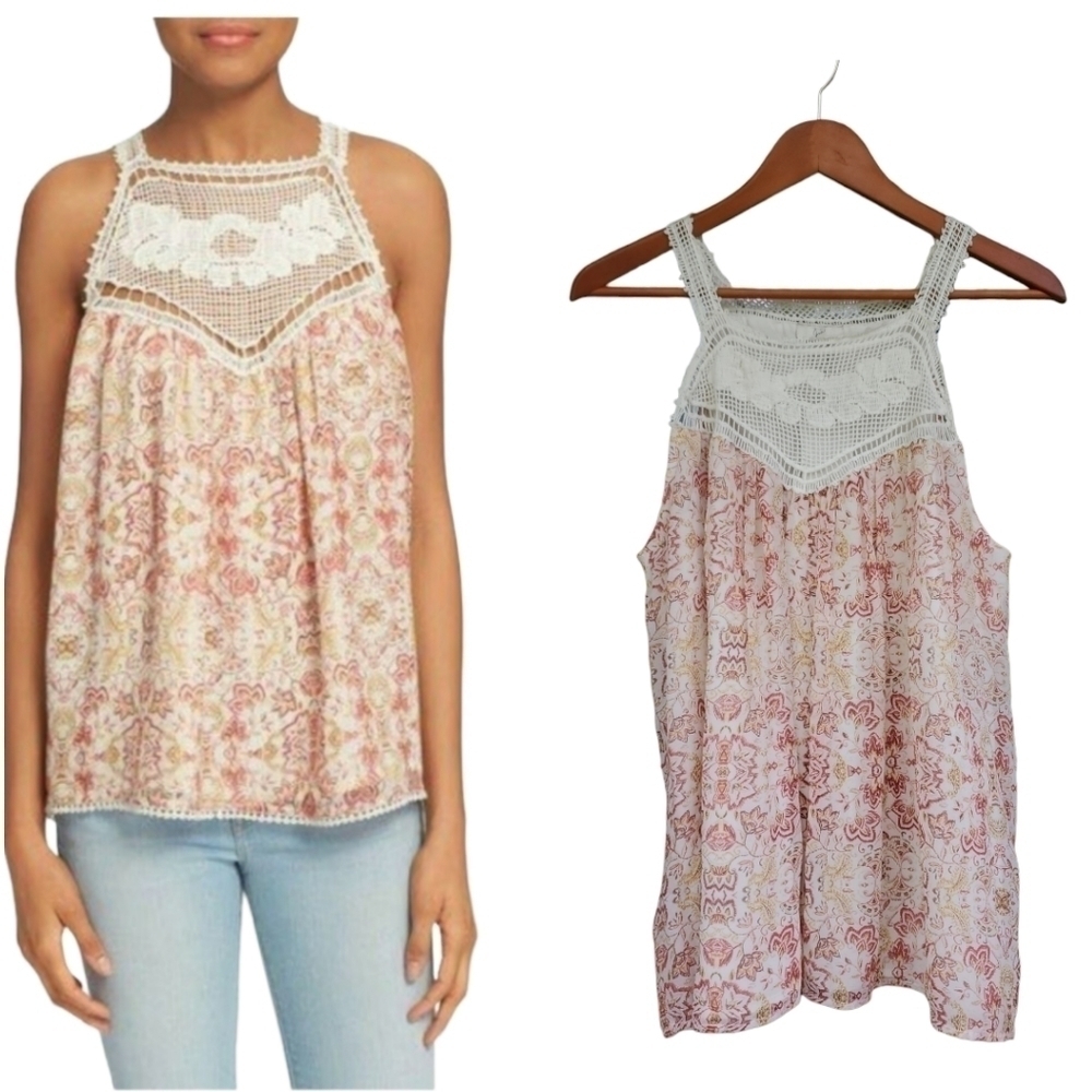Joie Bayard Silk Crochet Detail Sleeveless Top Size L NWT